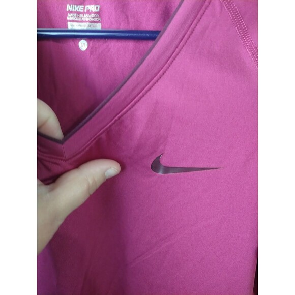 Nike Pro Woman M V Neck Purple SS Dri Fit Activewear Pullover Tee - Picture 4 of 9